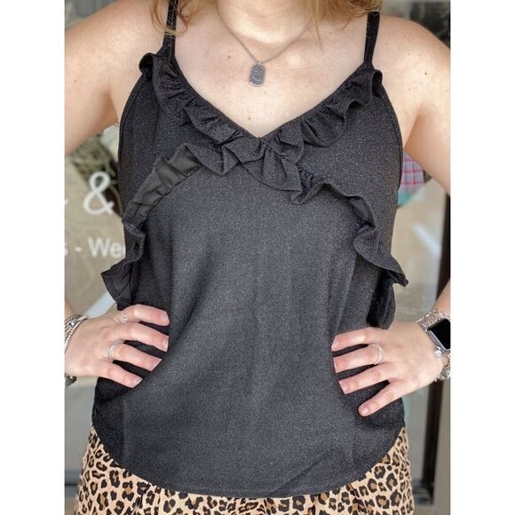 L Love Mettalic Glitter Ruffle Tank Top NWT Medium - Picture 4 of 5